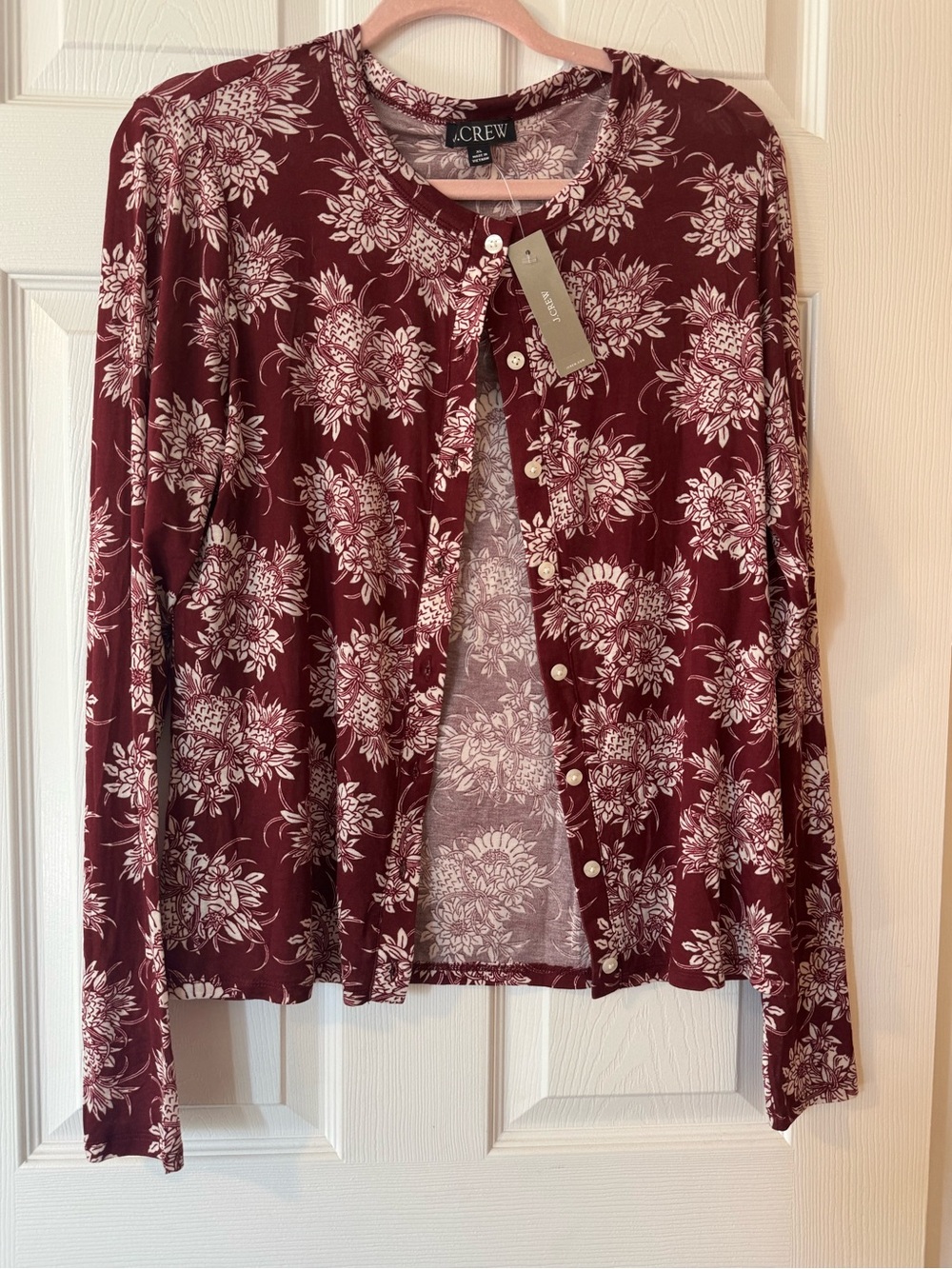 J. Crew Womens Burgundy Floral Button-Up Cardigan Sz XL